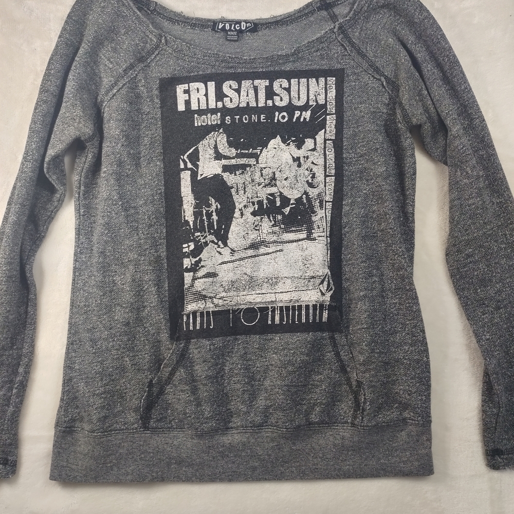 Volcom Gray Graphic Crew Neck Sweater
